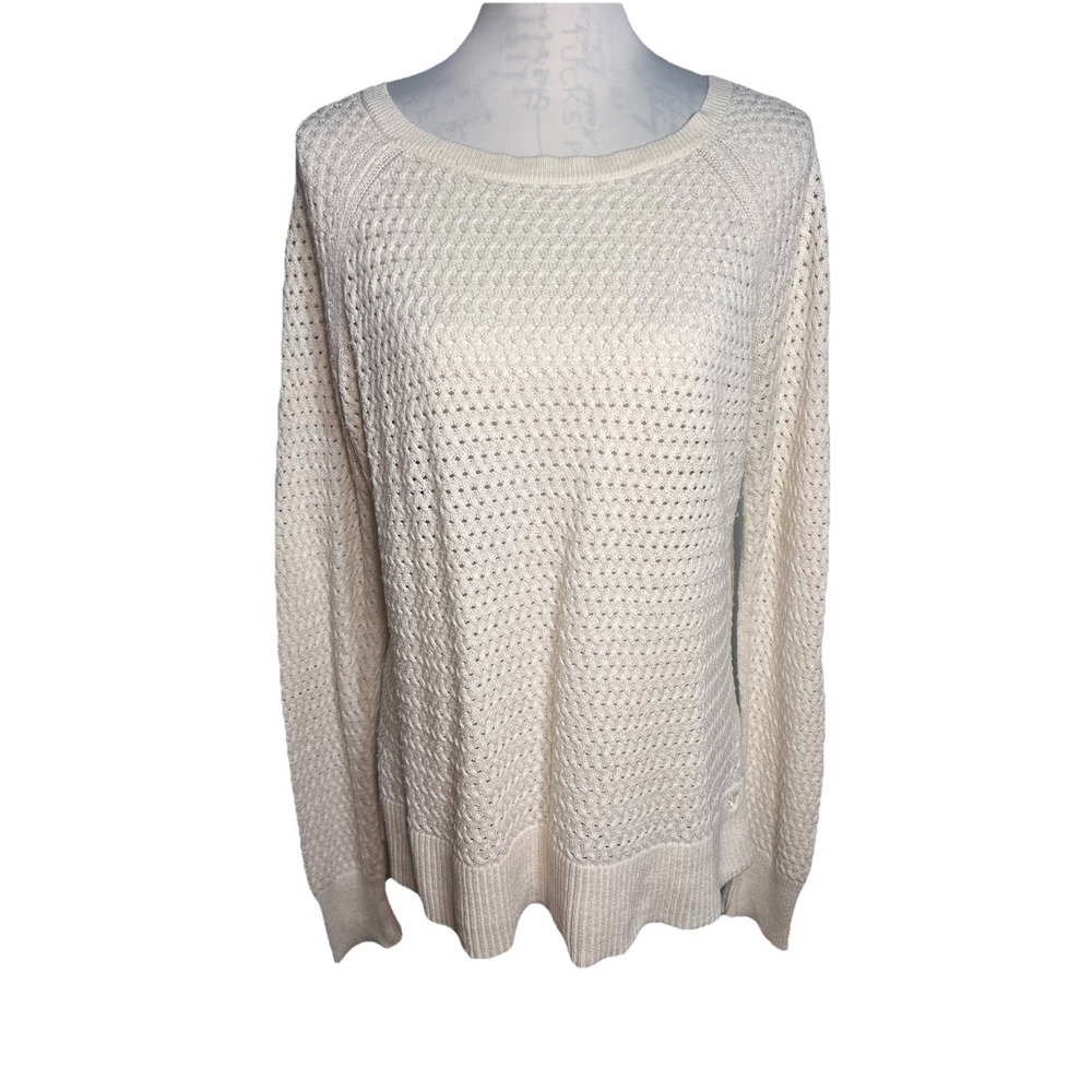 American Eagle Outfitters Women's Cream Open Weave Back Zip Sweater Size XL LOGO